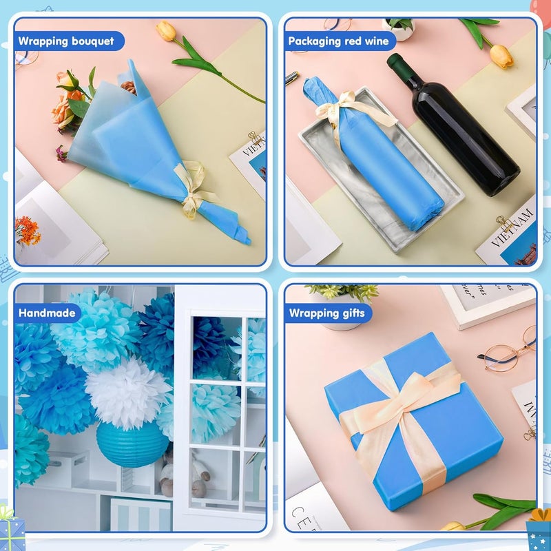 Hlonon Blue Tissue Paper for Gift Bags - 30 Sheets of Blue Wrapping Tissue Paper Bulk Packaging Paper for Weddings Birthday DIY Project Christmas Gift Wrapping Crafts Decor (14 x 20 Inch) - Image 3